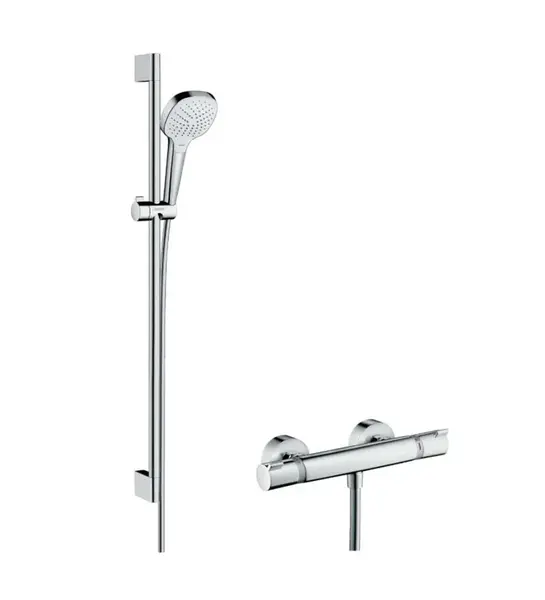 Hansgrohe Croma Select E - Sprchový set Vario s termostatom, 3 prúdy, sprchová tyč 90 cm, biela/chróm 27082400