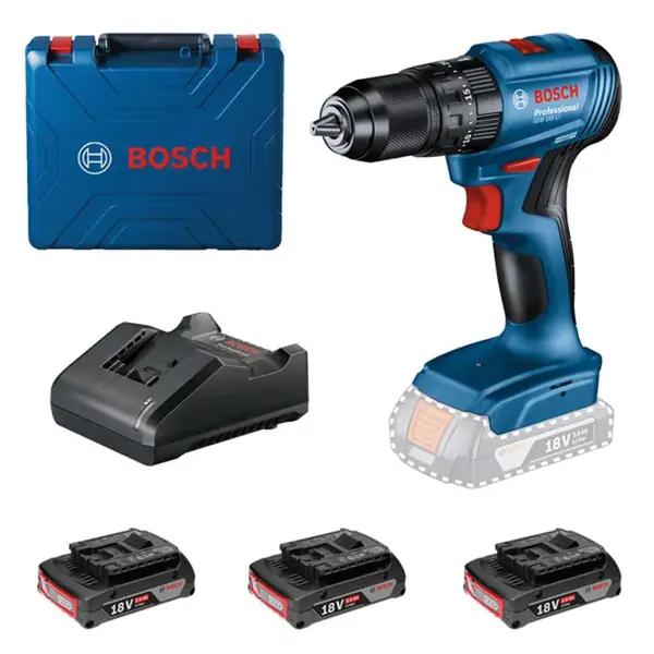 Bosch Náradie - 18V AKU vŕtací skrutkovač s príklepom, 3x aku 2,0 Ah GBA, nabíjačka 0615990N1Z