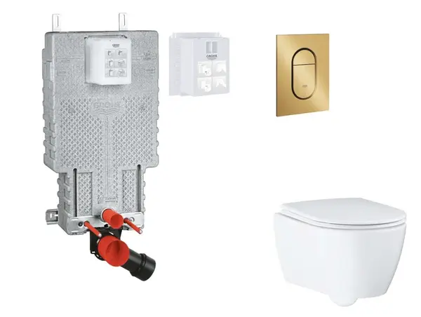 Grohe Uniset - Set predstenovej inštalácie, klozetu, dosky SoftClose a tlačidla Arena Cosmopolitan S, kefovaný Cool Sunrise SANI15BB4119