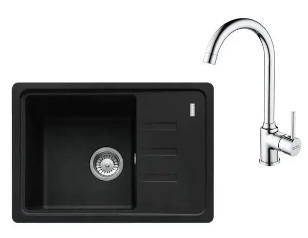 Franke Sety - Kuchynský set G265MČ, fragranitový drez BSG 611-62 a batéria FP 9000.031, matná čierna/chróm 114.0700.744