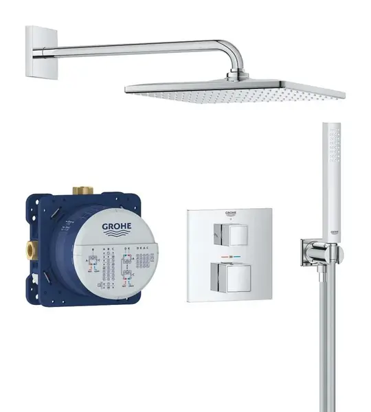 Grohe Precision Cube - Sprchový set s termostatom pod omietku, 31x31 cm, chróm 34879000