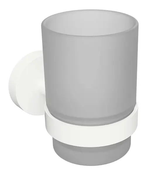 Sapho X-Round - Pohárik na kefky a pastu s držiakom, matné sklo/biela XR903W