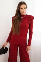 Kesi Włoski Dámská souprava z bavlny s blůzou a kalhotami s širokým nohavicí bordový