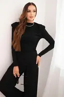 Kesi Włoski Dámsky bavlnený komplet s blúzkou a nohavicami so širokým nohavicom čierny