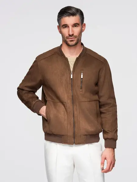 Ombre Men's imitation suede bomber jacket - brown