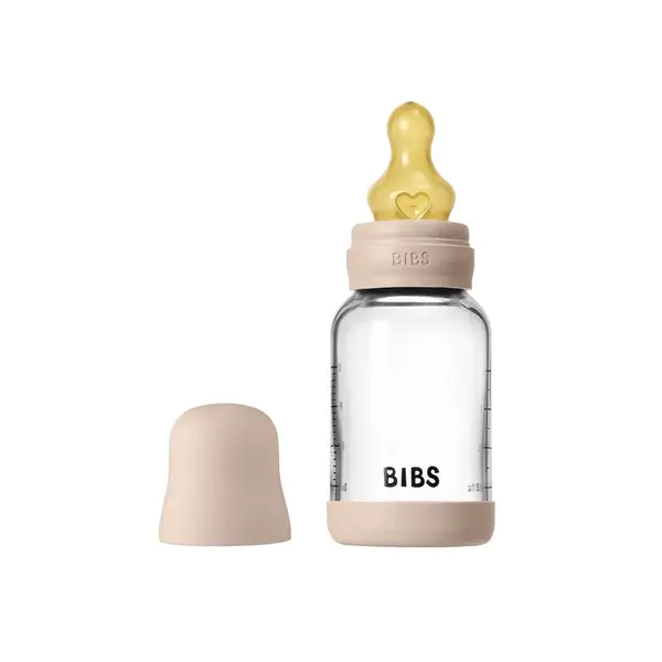 BIBS antikoliková sklenená fľaša s kaučukovým cumlíkom 120ml - Blush