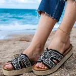 Gemre Black espadrille slides with rhinestones and stones Najros