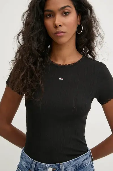 Bavlněné tričko Tommy Jeans černá barva, DW0DW19493