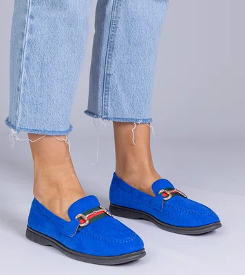 Gemre Blue eco-suede moccasins with gold decoration Daliana