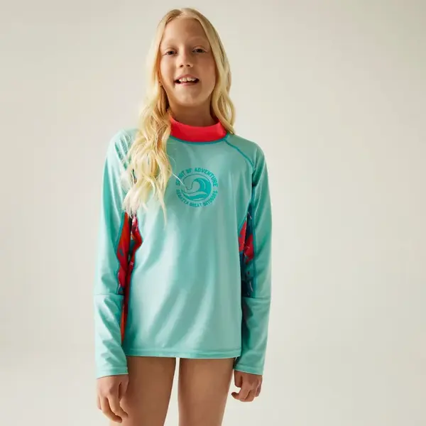 Dětské koupací tričko regatta hoku ii tyrkysová/růžová 98-104