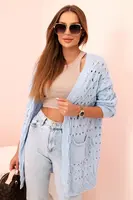 Kesi Włoski Dámský kardigan s kapsami a síťovinou modrý