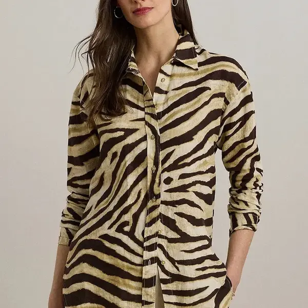 Lněná košile Lauren Ralph Lauren dámská, bílá barva, regular, s klasickým límcem, 200970776