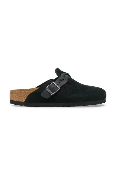 Semišové pantofle Birkenstock Boston Braided dámské, černá barva, 1030497