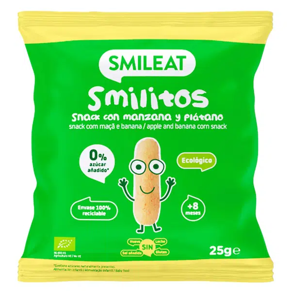 SMILEAT BIO kukuřičné křupky banán a jablko s panenským olivovým olejem 25 g