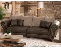 Velká pohovka Carlos, hnědá látka ve vintage optice kůže/béžová strukturovaná látka