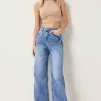 Happiness İstanbul Women's Blue High Waist Wide Leg Jeans