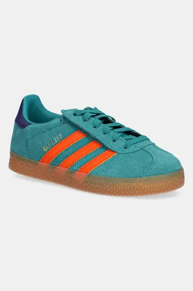 Dětské semišové tenisky adidas Originals GAZELLE zelená barva, JR7428