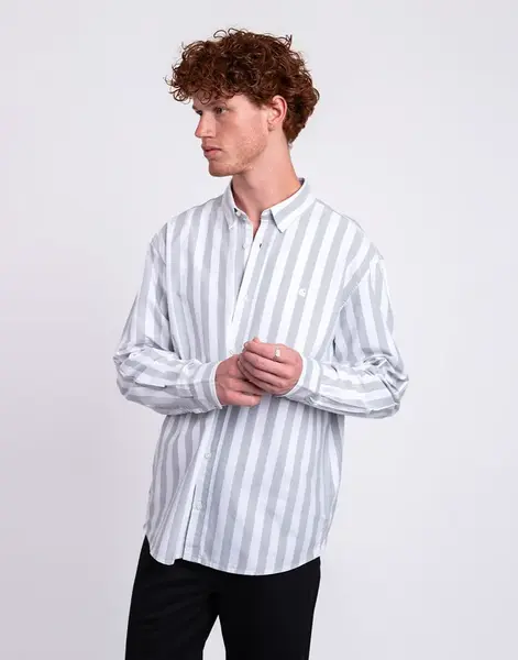 Carhartt WIP L/S Dillion Shirt Dilion Stripe, Park/White XL