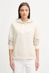 Bavlněná mikina Tommy Jeans dámská, béžová barva, s kapucí, s potiskem, DW0DW20943