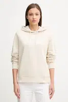Bavlněná mikina Tommy Jeans dámská, béžová barva, s kapucí, s potiskem, DW0DW20943