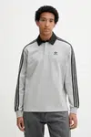 Bavlněné tričko s dlouhým rukávem adidas Originals Rugby Polo šedá barva, s aplikací, JY1399