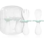 BabyOno Spoon and Fork 12m+ příbor s pouzdrem Mint 1 ks