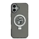 Zadní kryt Karl Lagerfeld Ringstand Karl and Choupette MagSafe pro Apple iPhone 16 Plus, černá