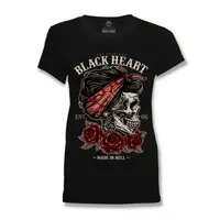 Dámské triko BLACK HEART Pin Up Skull černá S