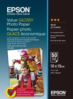 Epson Value Glossy Photo Paper C13S400038, 183 g/m2, 10x15cm, 50ks, lesklý, bílý, foto papír