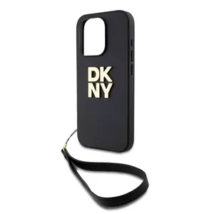 Zaní kryt DKNY PU Leather Stack Logo Wrist Strap pro Apple iPhone 14 Pro Max, černá