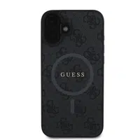 Zadní kryt Guess PU Leather 4G Colored Ring MagSafe pro Apple iPhone 16, černá