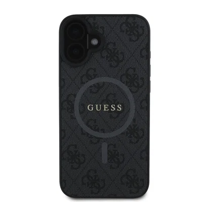 Zadní kryt Guess PU Leather 4G Colored Ring MagSafe pro Apple iPhone 16, černá