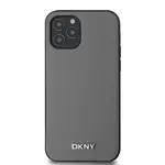 Zadní kryt DKNY PU Leather Silver Metal Logo Magsafe pro Apple iPhone 12/12 Pro, šedá