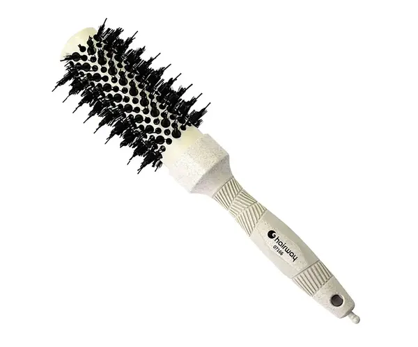 Kulatý foukací kartáč z organického materiálu se třemi typy štětin Hairway Organica - krémový, 34 mm (07166) + dárek zdarma