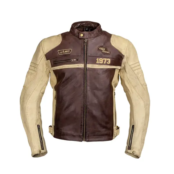 Pánská kožená moto bunda W-TEC Retro černo-hnědo-béžová 6XL