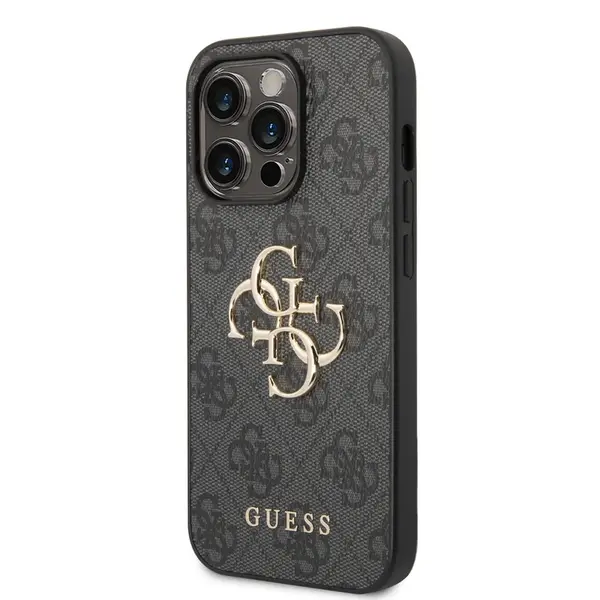 Zadní kryt Guess PU 4G Metal Logo pro Apple iPhone 15 Pro Max, šedá