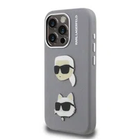 Zadní kryt Karl Lagerfeld Grained PU K&CH Heads pro Apple iPhone 15 Pro Max, šedá
