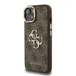 Zadní kryt Guess PU 4G Metal Logo Stand Camera Frame pro Aplle iPhone 15, hnědá