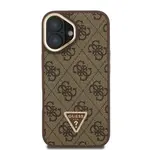 Zadní kryt Guess PU 4G Strass Triangle Logo Stand Camera Frame MagSafe Zadní pro Apple iPhone 16, hnědá
