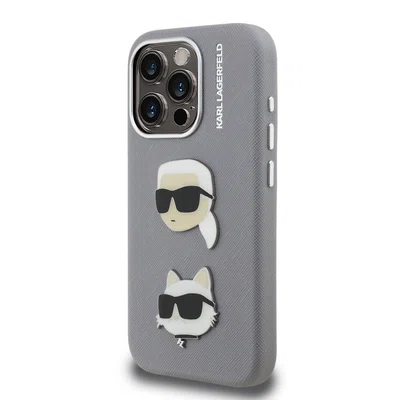 Zadní kryt Karl Lagerfeld Grained PU K&CH Heads pro Apple iPhone 15 Pro Max, šedá
