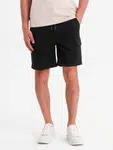 Ombre Men's cotton cargo shorts with elastic waistband - black