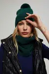 Marisse Emerald Hat With Pompom And Metallic Thread
