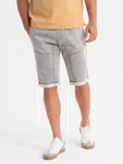 Ombre Men's denim short shorts with decorative stitching - light grey