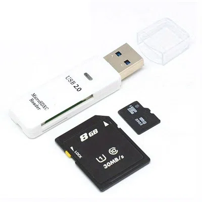 USB 2.0 SD Card Reader 5Gbps Transmission Speed for TV Laptop Computer Camera - White