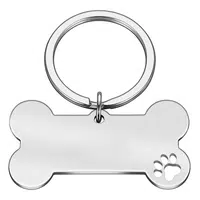 Personalized Bone-Shaped Funny Pet ID Tag 50mm*28mm Engraved Pet Name Stainless Steel Cat Puppy Dog ID Tag Pendant - Silver