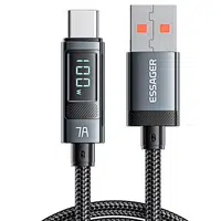 ESSAGER 100W 7A USB-A to Type-C Charging Cable Digital Display USB2.0 480Mbps with Velcro QC Protocol