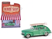 1946 Ford Fordor Super Deluxe Green Metallic with White Interior and Roof Rack with Surfboards "The Hobby Shop" Series 16 1/64 Diecast Model Car by G