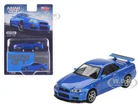 Nissan Skyline GT-R (R34) V-Spec RHD (Right Hand Drive) Bayside Blue Metallic Limited Edition 1/64 Diecast Model Car by Mini GT