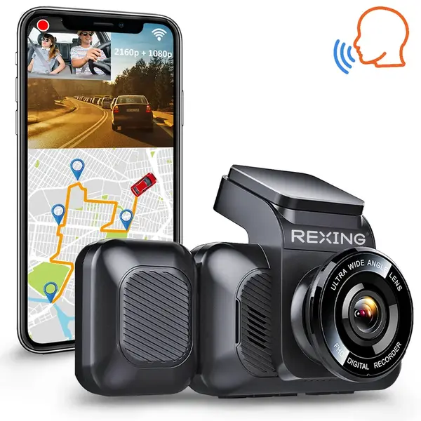 REXING V5C Basic Dash Cam Front 4K & 1080p Cabin Camera w/ Modular Capabilities, WiFi, and GPS