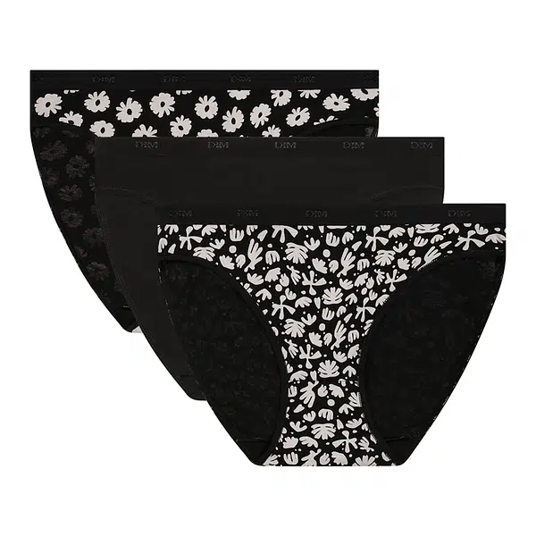 DIM LES POCKETS COTTON SLIP 3x - Women's cotton panties 3 pcs - black - white